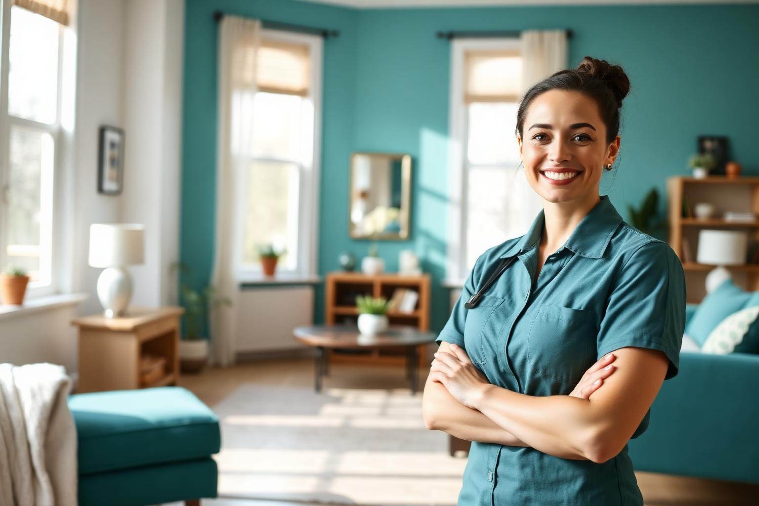 Professional cleaner in a sparkling clean Miami Gardens living room